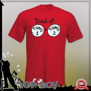 Dad of Thing 1 One and + Thing 2 Two Fancy Dress Costume Mens Red T 