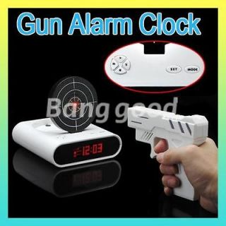 Digital Laser Gun Target Alarm Waken Desk Shooting Clock Gadget Toy 