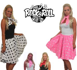 Ladies Sexy Rock N Roll Polka Dot Skirt and Scarf Set 1950s 1960s 