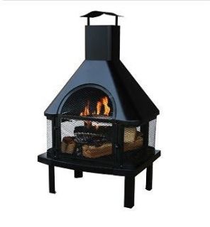 NEW Hinged Door Outdoor Firehouse Fireplace Firepit w/ Capped Chimney 