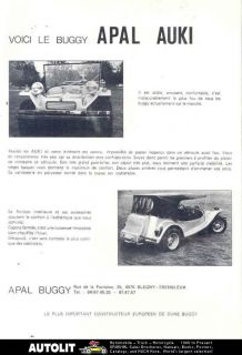 1974 apal auki dune buggy vw kit car brochure belgium
