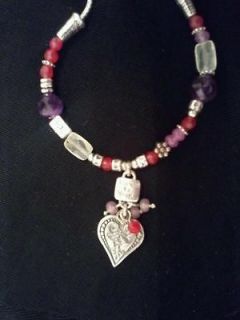 NEW NWOT Brighton heart purple red necklace bracelet earrings set lot