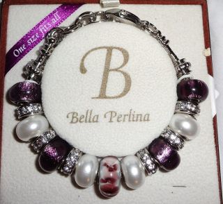 Bella Perlina Bracelet, purples, white, crystals, silver, One size 