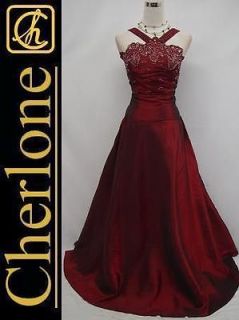 Cherlone Plus Size Satin Burgundy Long Ball Gown Wedding/Evening Dress 