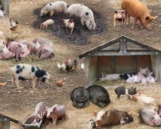 Elizabeths Studio Farm Animals 338 Brown   PIGS $11.99/per yard 