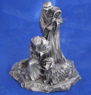 FRANKLIN MINT PEWTER FIGURE NATIVITY SHEPHARDS AND LAMB WITH BOX