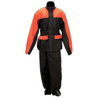 Diamond Plate Black & Orange Motorcycle Rain Suit Jacket & Pants Set