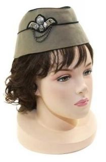 airline stewardess military style fashion hat olive grn