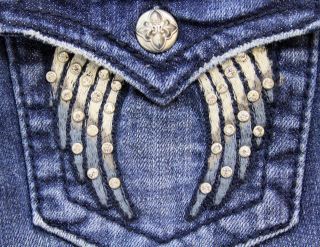 MISS ME Jeans Thick Embroidery Stitch Angel Wings Crystals Boot Size 