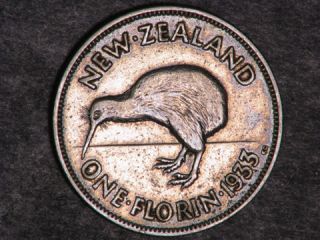 new zealand 1933 1 florin silver h245 