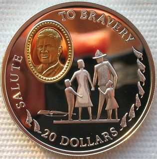 New Zealand 1995 Salute To Bravery 20 Dollars Gild Silver Coin,Proof