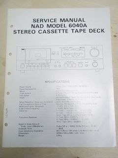 nad service manual 6040a cassette tape deck original  12 98 