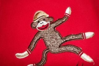 NICK & NORA Red Sock MONKEYs Adult FOOTED Lrg Pajamas One Piece 