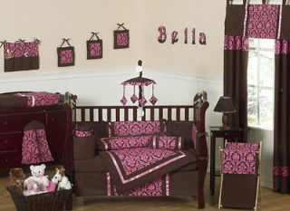 Newly listed PINK AND BROWN DAMASK BABY BEDDING CRIB SET FOR NEWBORN 