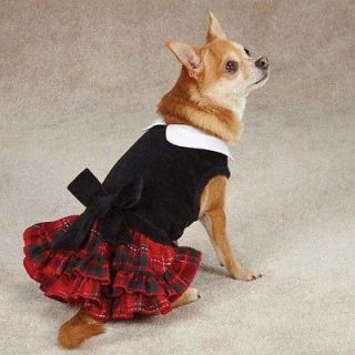 XXSMALL Black Velvet Tartan Plaid Dog Dress Christmas Chihuahua tea 