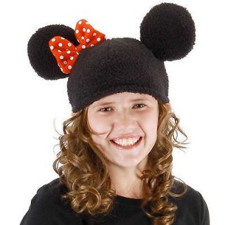   Mouse 3D Ears Knit Hat Beanie cap Red Bow Costume Adult Kids Girls