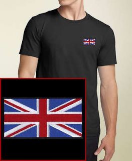 British Flag EMBROIDERED Union Jack Black T Shirt England UK *NEW*