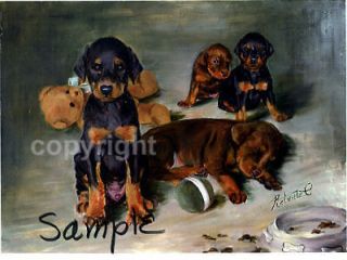   Pinscher pups print dog art matted Roberta C noted canine artist