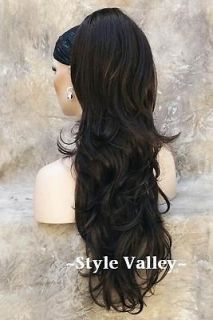   Black Ponytail Extension Hairpiece Long Wavy Clip in on Hair Piece #2