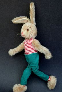   Germany Mohair Plush Bunny Rabbit Doll Wire Flex Body No ID c1950s