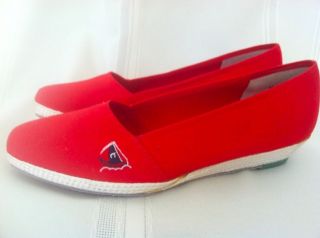 VINTAGE  cherry red canvas slight wedge boat shoes size 6M