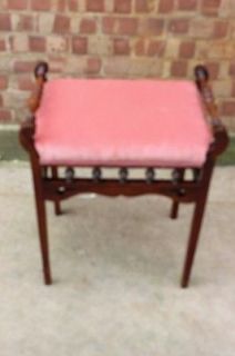 Beautiful Antique Victorian Piano Stool With Salmon Upholstery