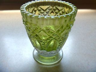 Vintage GLASS SPOONER lime green stain diamond pointed oval pressed 