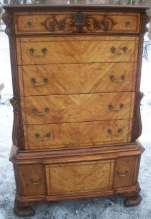 French Provincial Exotic Satinwood Marquetry Antique Dresser/Chest 