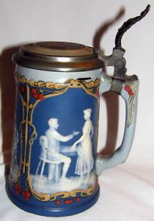 mettlach cameo stein 2714 courtship couple pewter expedited