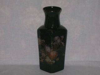 Toyo   Jade Kiku   Japan   10 1/2 Vase   Dark Green with Flowers
