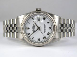 Rolex Oyster Perpetual Datejust 16234 White Roman SS Jubilee Mens 