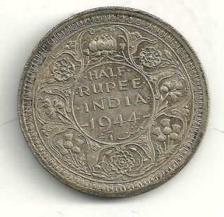 VERY NICELY DETAILED HIGH END 1944 INDIA (WORLD WAR 2 ERA) 1/2 SILVER 