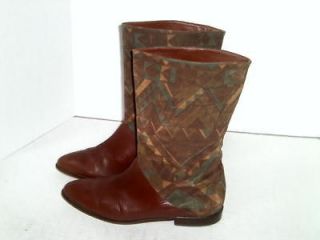 Van Eli Womens Indian Print Suede Leather Mid Calf Slip On Boots 8 M 