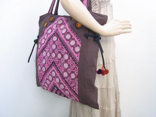   Pink Stripe Tote Bag Vintage Patchwork Fabric HMONG Bag   Cloth Strap