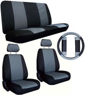 GREY BLK COMFORT CAR TRUCK SUV SEAT COVERS w/ Steering Wheel 