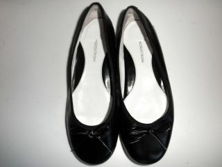  Black Leather Ballet Flats w/ bow Dress Shoes Girls youth 1 