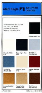 1984 AMC Paint Color Brochure Guide Sheet   Eagle Spirit Concord