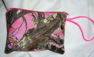 neon pink camo camouflage real tree breakup zipper wristlet coin purse 