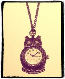   Owl Watch Necklace  Vintage Fashion Jewellery Clock  Antique  Jewelry