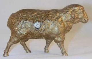 Antique Cast Iron Still Penny Bank Gold Colored Walking Sheep