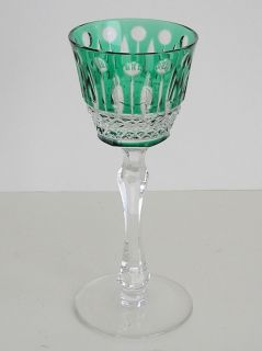 FABERGE XENIA EMERALD GREEN CASED CUT TO CLEAR CRYSTAL WINE CORDIAL
