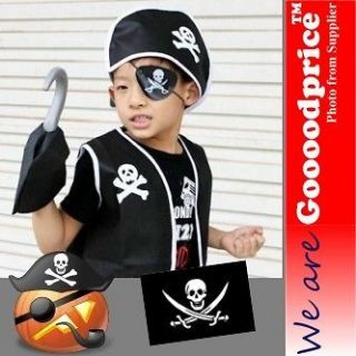   Halloween Costume set Pirate Eye patch Hook Vest Hat Bag For Child Men