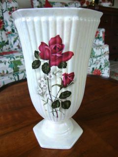 vintage large arthur wood pedistal lustre vase red rose