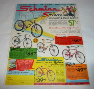 1965 SCHWINN bicycles ad page ~ STING RAY, TYPHOON, more