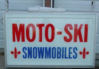 VINTAGE MOTO SKI SNOWMOBILE DEALER LIGHT UP SIGN MINT 3 X 5 READ