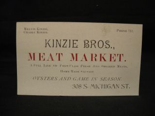   Kinzie Bros. Meat Market Plymouth, Indiana Calling Card Early Phone