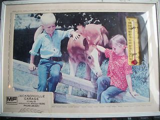 1950s MASSEY FERGUSON TRACTOR ADVERTISING THERMOMETER KIDS AND HORSE