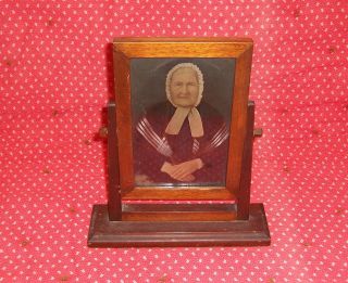   WOMAN TINTYPE RARE COLORED PICTURE IN WOODEN SWIVEL FRAME 7X10