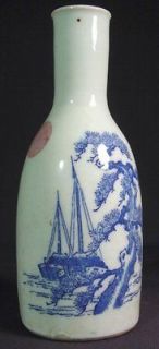   Japanese Ceramic Sake Bottle Decanter Pine Tree Sailboats & Moon