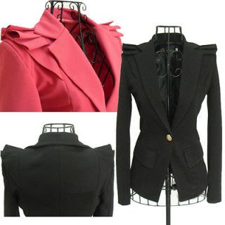 OL Lady Women Peak Power Shoulder Suit Blazer Jacket 2 Colors